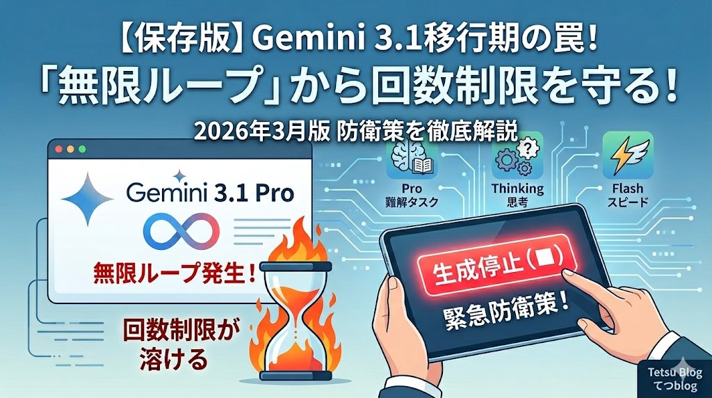 【保存版】Gemini 3.1移行期の罠！「無限ループ」で回数制限を溶かさないための防衛策